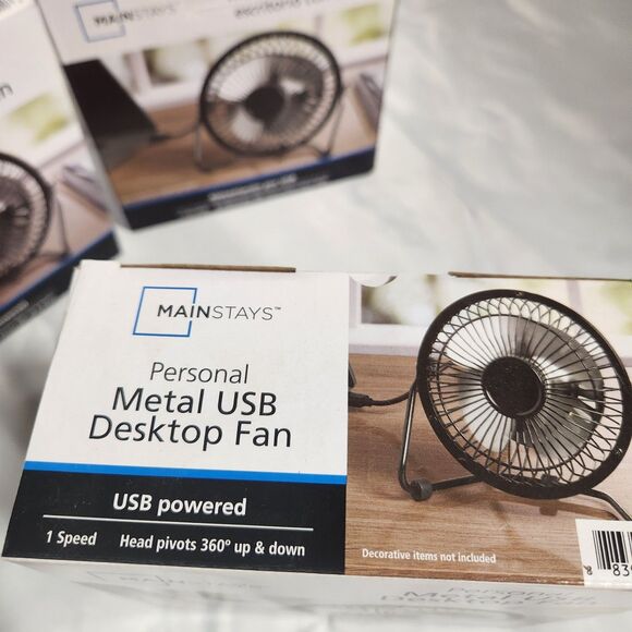 Bundle of 3 USB Desktop Fans – Metal, Mainstays, New in Box - Picture 3 of 5